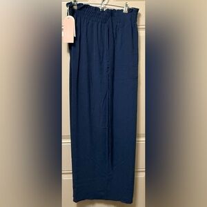 Cueply Pull On Pants in Navy Crinkle Texture Fabric and Front Self Belt Size 3X